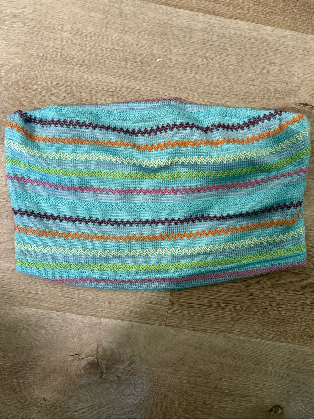 SHEIN Aqua Crochet Knit Cropped Tube Top w/ colorful stripes